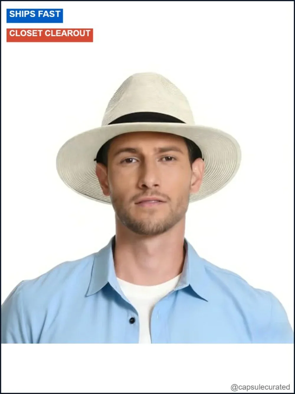 Straw Wide Brim Fedora Sun Hat UPF 80+ Adjustable Beach Hat